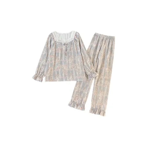 Daiyindie Осенние и зимние пижамы Женские Кружевные Мягкие Удобные брюки Комплекты одежды