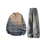 Темно-серый топ + желтые грязные джинсы