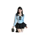 Синий топ + черная юбка + комплект одежды с бабочкой