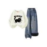 Звезда Кошка Babu Слоновая кость + Твердый Джинсовый синий