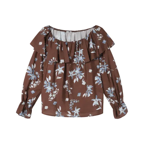 LOUISY AO Коричневый с синим цветком женские рубашки