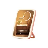 [Трехцветный Свет] Квадратное Зеркало Розовый + 5x Зеркальце (360° Вращающееся)