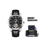 Кожаный ремень, черный циферблат [Модная игрушка, подарочная коробка + кожаный ремень]