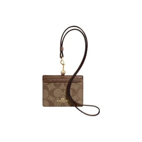 COACH Lanyard Кожа Картхолдер Удостоверение личности Шнурок Картхолдер Женские Хаки с монограммой
