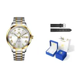 Стальной ремешок с белым циферблатом [Роскошная синяя подарочная коробка + кожаный ремешок]