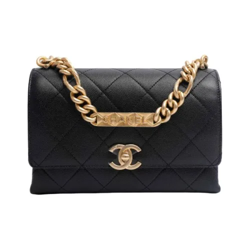 Chanel Икорный Телячья кожа Сумка через плечо Женская Черная