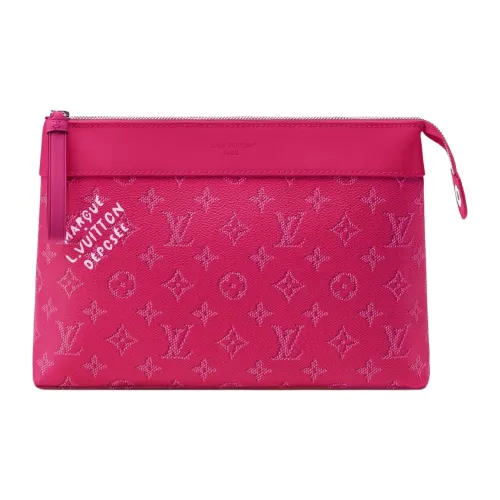 LOUIS VUITTON Pochette Voyage Souple Monogram Heritage Coated Canvas Clutch Women's Pink LOUIS VUITTON Pochette Voyage Souple Монограмма Heritage Покрытый холст Клатч Женские Розовый