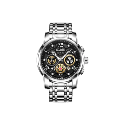 GAIDU Услуга создания поздравительных открыток Кварцевый механизм Стальной ремешок Часы Мужские Черный циферблат