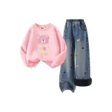 [Thickened и с флисовой подкладкой] Цветной Babu Розовый + Однотонный Джинсовый Синий