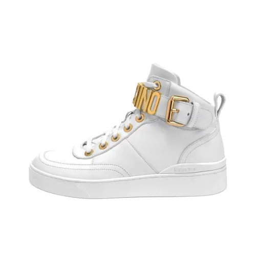 MOSCHINO Высокий Топ Стильные Скейтбординги Женские Белые Золотые