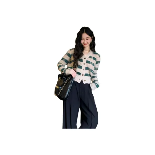 VINMUK Овес Какао+Зеленые полосы Узор Женская Трикотаж