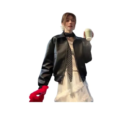 YICHEN Черные Женские Кожаные Куртки