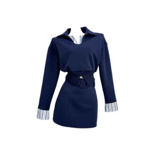 POPO.INFO Темно-синий женский повседневный костюм