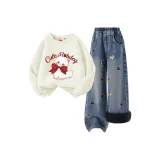 [Thickened и с флисовой подкладкой] Элегантный Babu Айвори белый + Однотонный деним синий