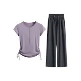 Комплект одежды (Фиолетовая рубашка с коротким рукавом + Серые штаны с широкими штанинами)