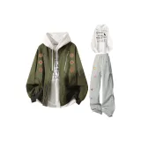 Армейский зеленый + белый свитшот + фотиния серые спортивные брюки