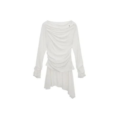 TREEMINGBIRD FW25 Драпированный Джерси Длинный рукав Длинный рукав Платье Женское