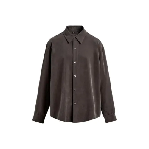 ZARA Мужские рубашки из норкового коричневого