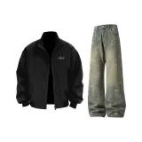 Чёрный топ + Светло-синие штаны