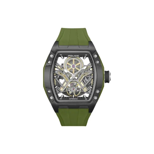 Police Men's Watches Автоматический Механический Механизм Резиновый Ремешок 42 мм Черепный Циферблат Часы для Мужчин