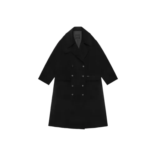 TREEMINGBIRD Высокий воротник Двойная пуговица Шерсть Длинное пальто Женское