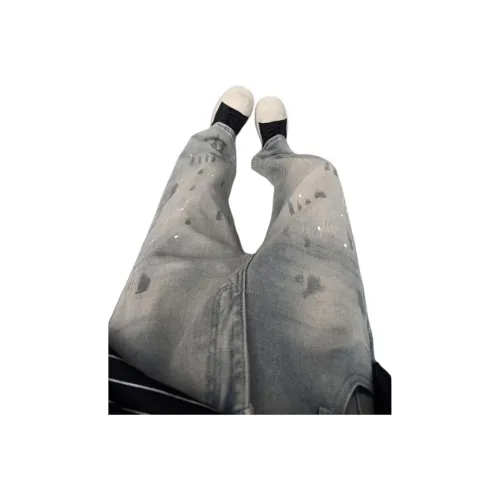 DAFK Синий Серый Полу-Эластичный Пояс Мужские Джинсы