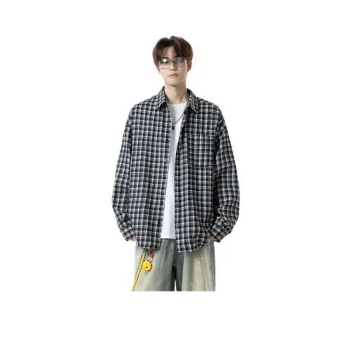 TUOFEI Черный Белый Клетка Унисекс Рубашки