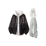 Черный+Белый Свитшот + Фотиния Серые Спортивные Штаны