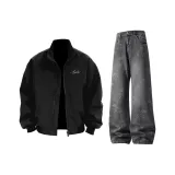 Чёрный топ + чёрные серые штаны