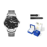 Стальной браслет Глубокий черный [Роскошный синий коробка + кожаный ремешок]