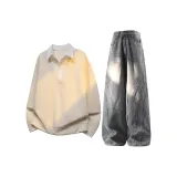 Абрикосовый топ + серые джинсы