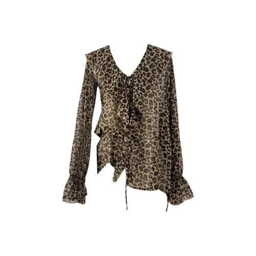 XIAOJUCHUANLI Топ с леопардовым принтом Женские рубашки