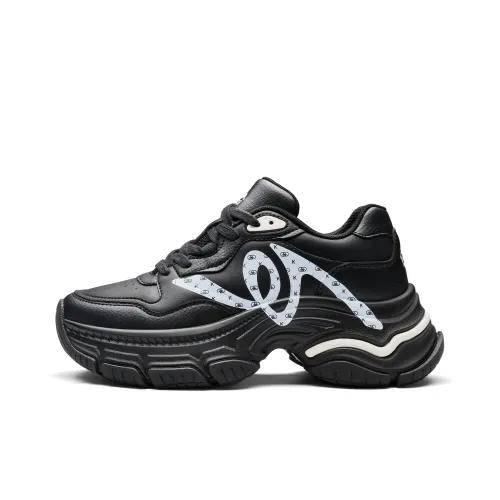 KAPPA Спина к Спине Устойчивые к истиранию Низкий Топ Толстая подошва Кроссовки Женские Черные