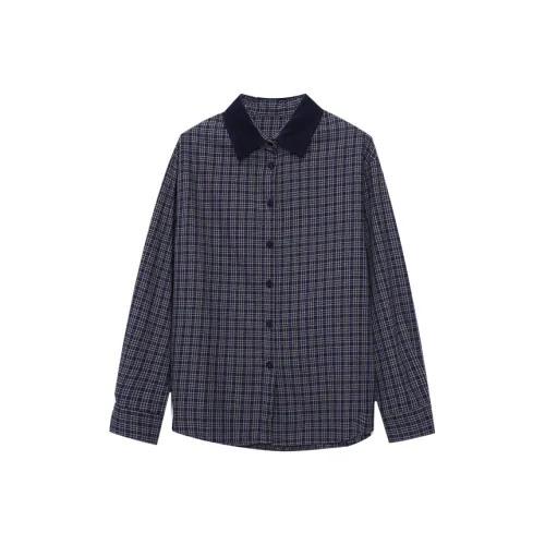 CHARM PICK Бежевый Синий Клетка Женская Рубашка