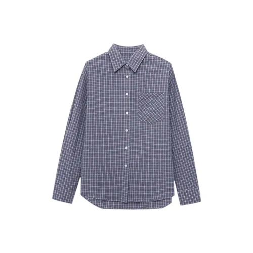 CHARM PICK Серый Синий Клетка Женская Рубашка