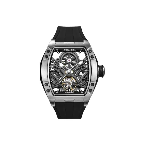 Police Men's Watches Автоматический Механический Механизм Резиновый Ремешок 42 мм Черный Циферблат