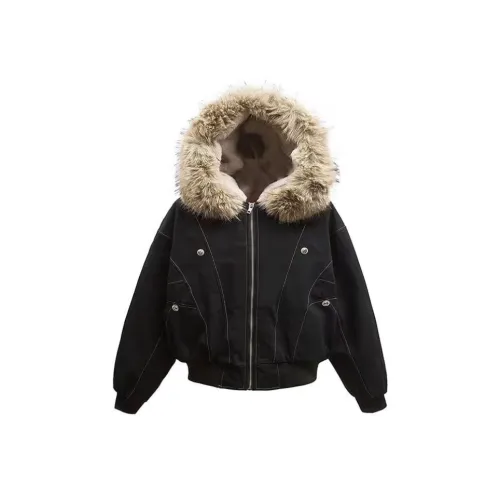 XIAOJUANYAOJIAYOU Пальто с меховым воротником хлопковый пуховик женское