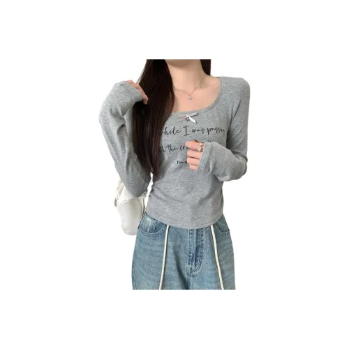 Mu Xiao Xin Серый С подарками MU Xiaoxin Бренд Наклеенный Женские T Рубашки