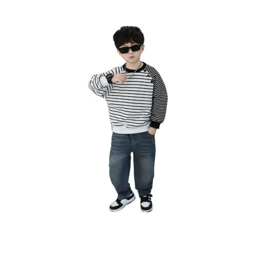 GOYN Одежда Комплекты Черно-белые Полосы Топ+Синий Низ Школьный Повседневный Спортивный