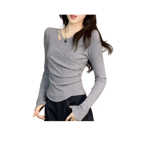 OYANXI Стандартная футболка женская серая