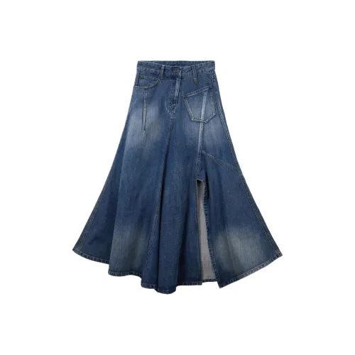TREEMINGBIRD Панель Линия Деним FLARE Юбка Деним Длинный Юбка Женские