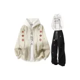 Хаки + Белый Свитшот + Черные Спортивные Штаны