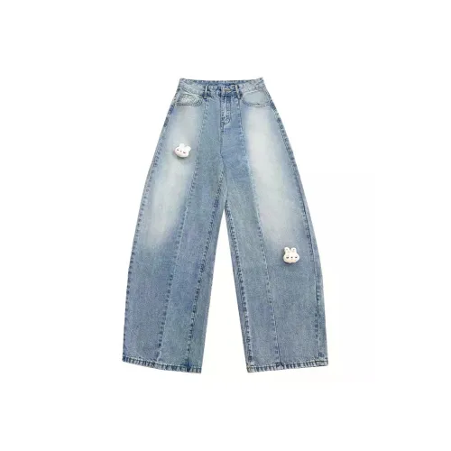 LALABOBO Medium Blue White Women's Jeans ЛАЛАБОБО Средне-синий Белый Женские Джинсы