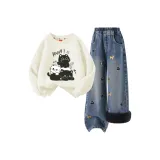 [Thickened и с флисовой подкладкой] Три Кошки Babu Айвори Белый + Однотонный Деним Синий