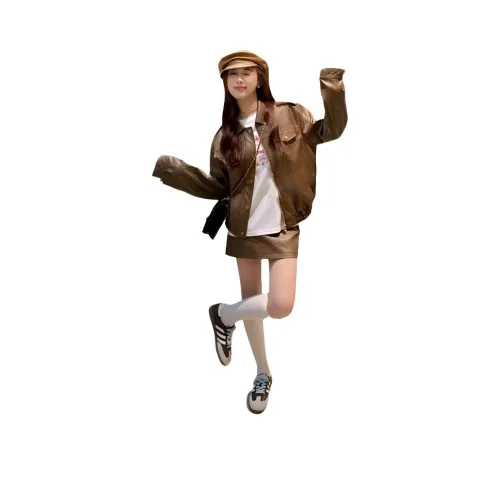 PZHK Кожа Куртка+Юбка Женские Комплекты с юбкой