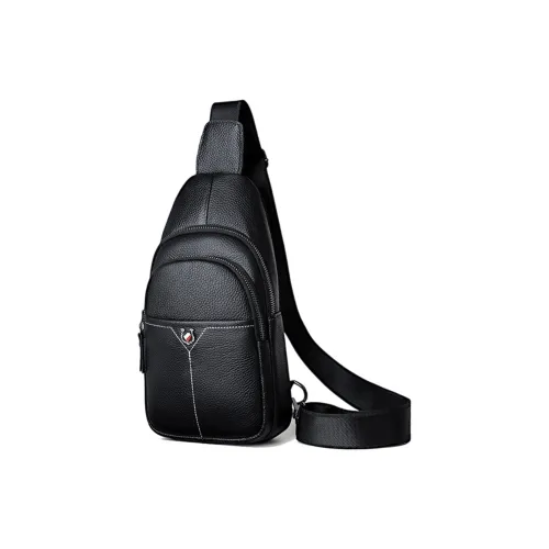 FOXER Корова Кожа с Синтетической Кожей Слинг Сумка Стандартная Мужская Черная