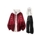 Бордовый + Белый Свитшот + Черные Спортивные Штаны