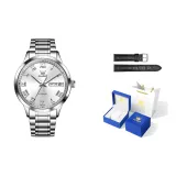 Стальной браслет, натуральный белый [Роскошный синий, подарочная коробка + кожаный ремешок]