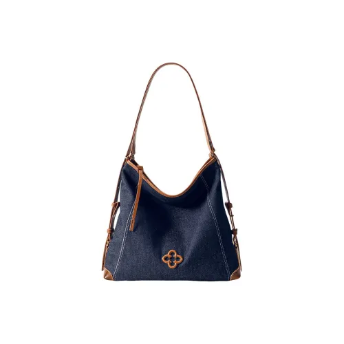 CASSILE Деним с коровьей кожей сумка через плечо женская темно-синий и карамельно-коричневый