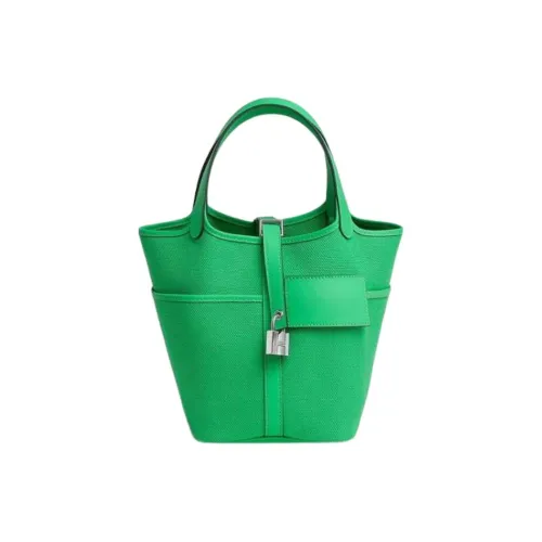 HERMES Picotin Lock Goeland Холст Swift Телячья кожа Корзинка Сумка Сумка ведрообразной формы Сумка 18 Женская Зеленая